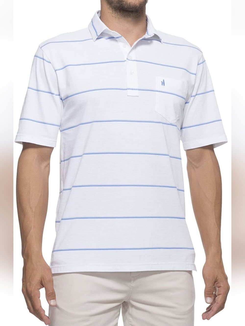 Johnnie O Hanging Out Marley Polo Shirt White Blue Stripe Size XL 100% Cotton